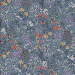 Reststück Japanischer Feincord Blumenwiese - Blau